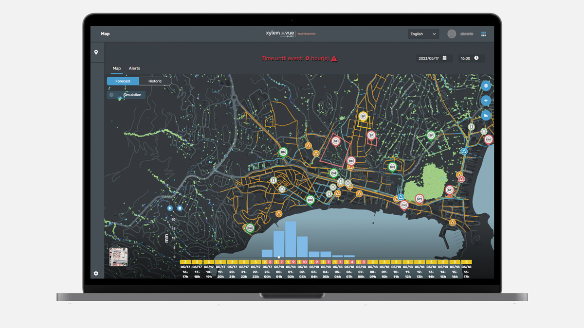 The Xylem Vue powered by GoAigua platform has a module to enable real-time scenario analysis on sewer networks - Courtesy of Xylem Water Solutions
