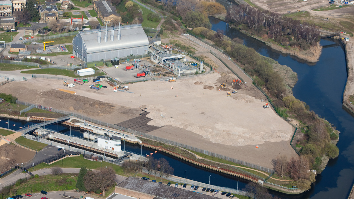Aerial view of Abbey Mills site - Courtesy of Thames Water