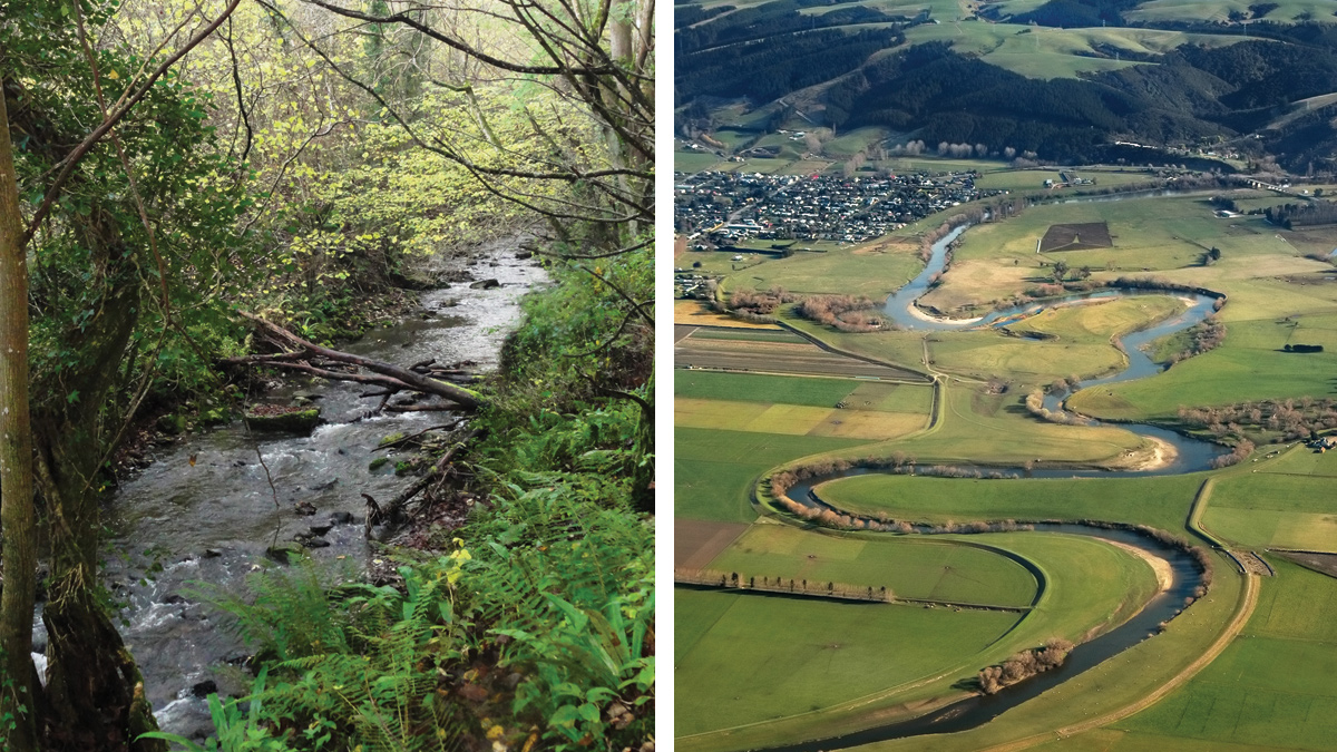 (left) Woody debris and (right) River restoration/meandering - Courtesy of AECOM