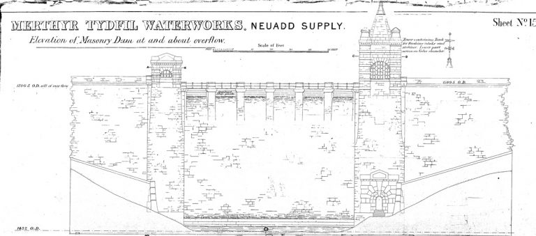 Elevation of spillway section - Courtesy of DCWW