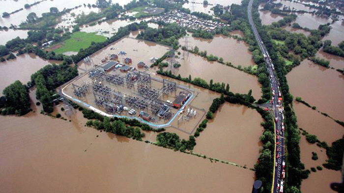 Walham Substation during the 2007 floods - Courtesy of National Grid