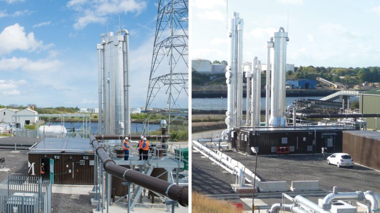 (left) Gas to grid plant overview - Courtesy of NWG © Witherspoon Photography and (right) Water wash plant & propane store - Courtesy of Sweco
