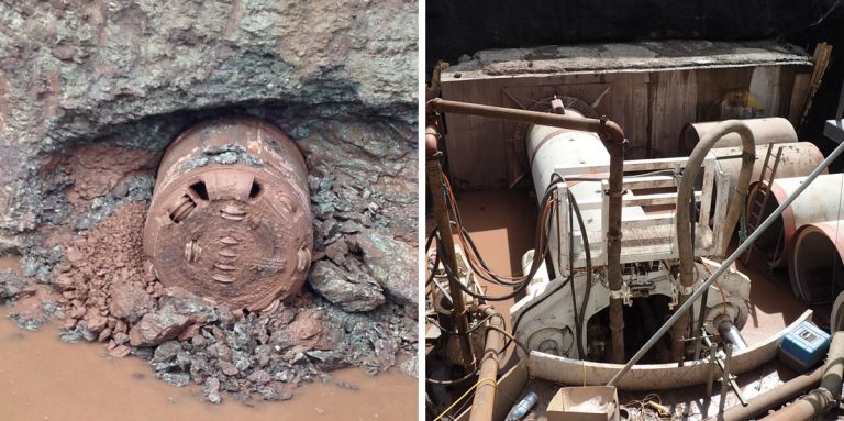 (left) Rail tunnel reception pit and (right) Rail tunnel drive pit - Courtesy of AE Yates Trenchless Solutions