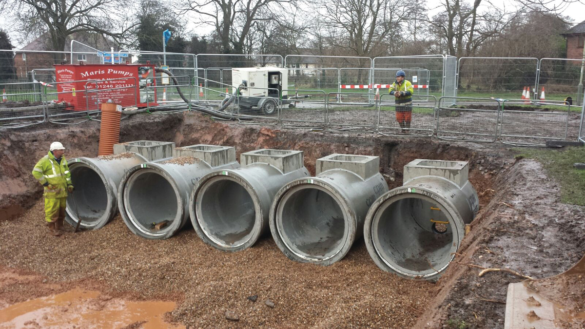 DN1200 concrete end entry manholes positioned in the trench - Courtesy of NMCNomenca
