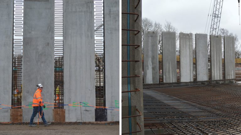 (left) PCC wall units and (right) Rebar placement for base slab - Courtesy of JN Bentley Ltd
