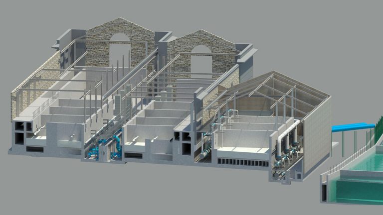 3D Model of section through existing RGF building and new extension - Courtesy of Mott MacDonald Bentley Ltd