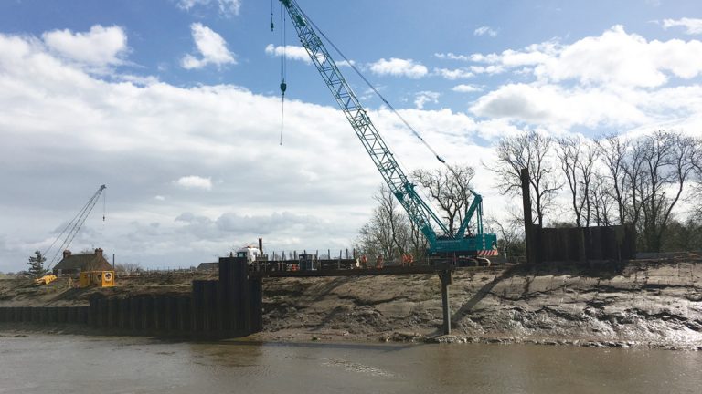 Pile installation within the river - Courtesy of JBA Bentley Ltd