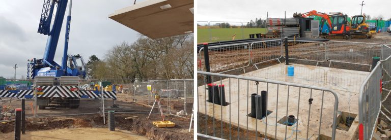 (left) Installation of precast concrete kiosk base - Courtesy of NMCNomenca and (right) Precast concrete kiosk base - Courtesy of Severn Trent Water