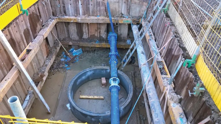 Temporary works in place during flow meter chamber construction - Courtesy of Ensica Browne