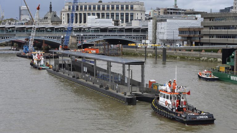 Towing the new Blackfriars Pier up the Thames - Courtesy of Tideway