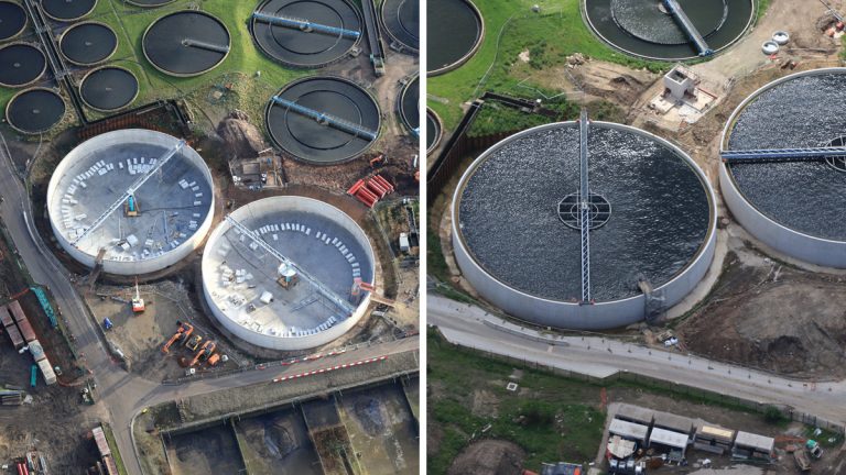 Oldham WwTW - New final settlement tanks (No 5 & No 6) - Water drop test on going - Courtesy of United Utilities
