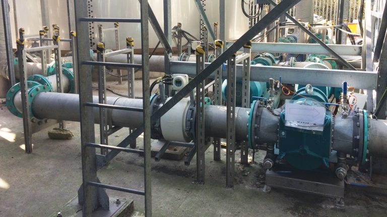 Duty/duty sludge transfer pumps for Tank 4 bypass in operation - Courtesy of WECS