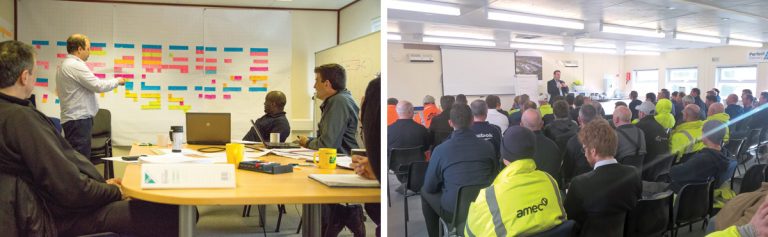 (left) CLIP in action and (right) Mindsafety stand down event - Courtesy of Morgan Sindall Sweco JV