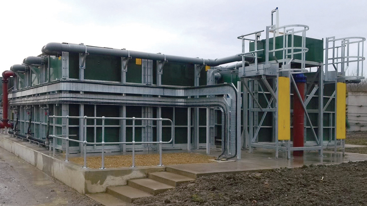 Rear view of SAF units. Note the cabling within the cable tray. Prior to construction an underground ducting system was installed connecting the SAF units to the final effluent chamber - Courtesy of Barhale Ltd