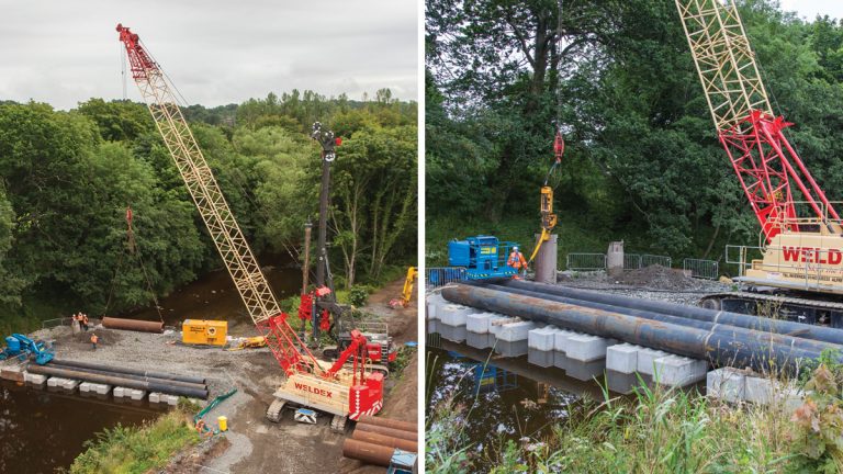 Temporary causeway to install tree poles at Lowford Bridge - Courtesy of JBA Bentley