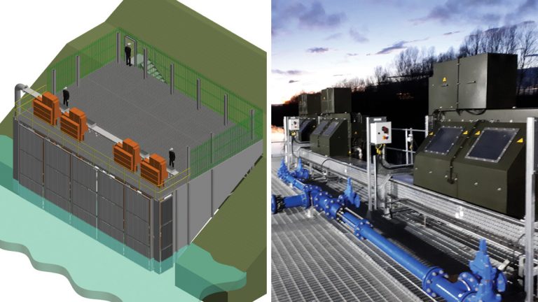 (left) 3D render of the steelwork superstructure and (right) M&E installation - Courtesy of Mott MacDonald Bentley