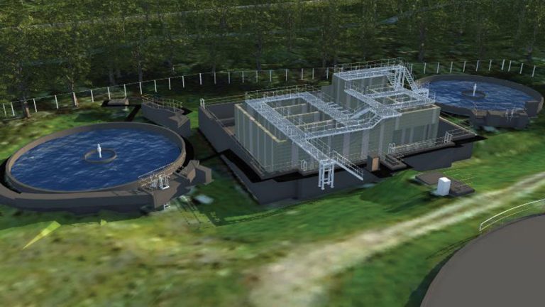 3D model showing NSAF/DBF plant located within redundant rectangular humus tanks - Courtesy of MMB