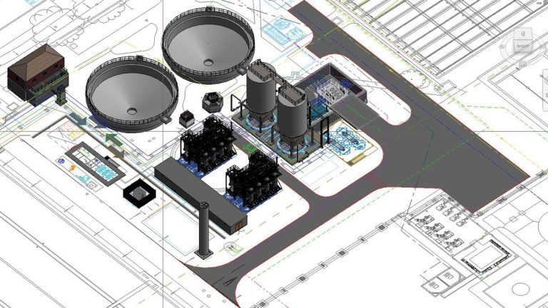 Partial image from 3-D model of sludge dewatering, cake handling and THP area (looking north-west) - Courtesy of Severn Trent Water