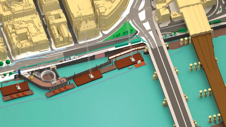 Visualisation of the temporary cofferdam and working arrangements at the Blackfriars site - Courtesy of FLO JV
