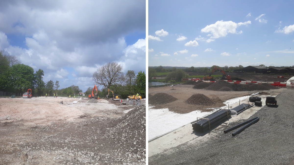 (left) Site entrance and (right) site compound at Blackburn WwTW - Courtesy of United Utilities
