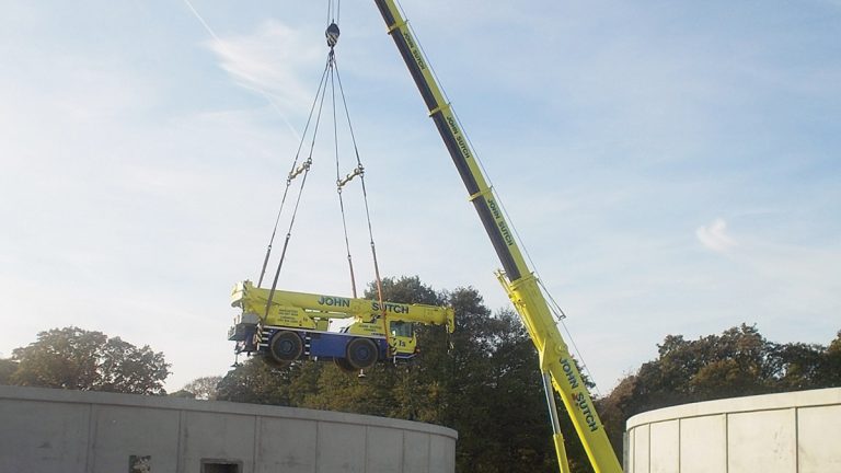 Lifting in a 40t crane to enable the installation of the scraper bridge from inside the FST - Courtesy of C2V+