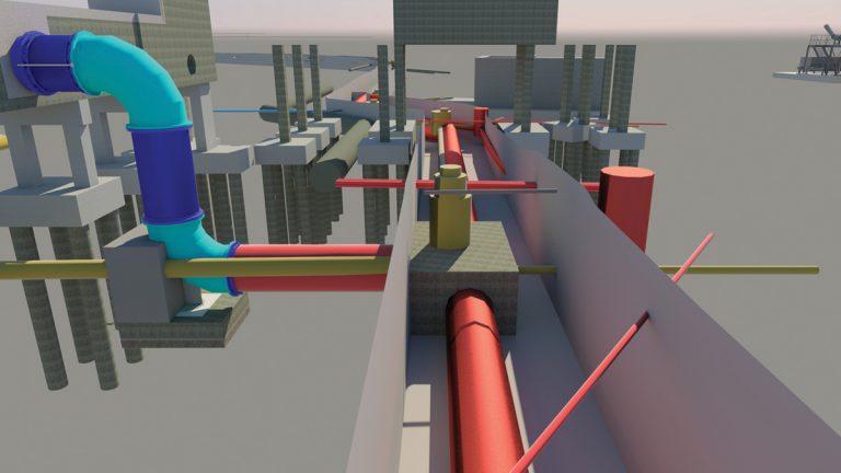 Civil 3D model showing the connection between the storm return pipework and the existing structure - Courtesy of MMB
