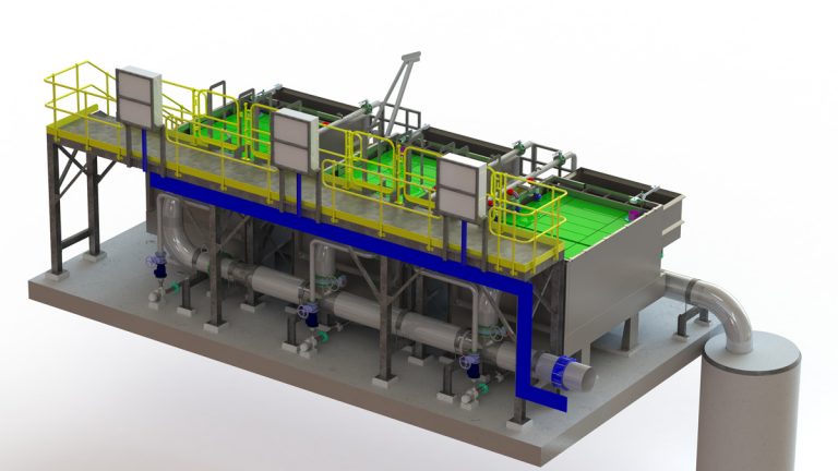 Winsford STW cloth filter 3D render showing inlet manifold - Courtesy of Evergreen Water Solutions