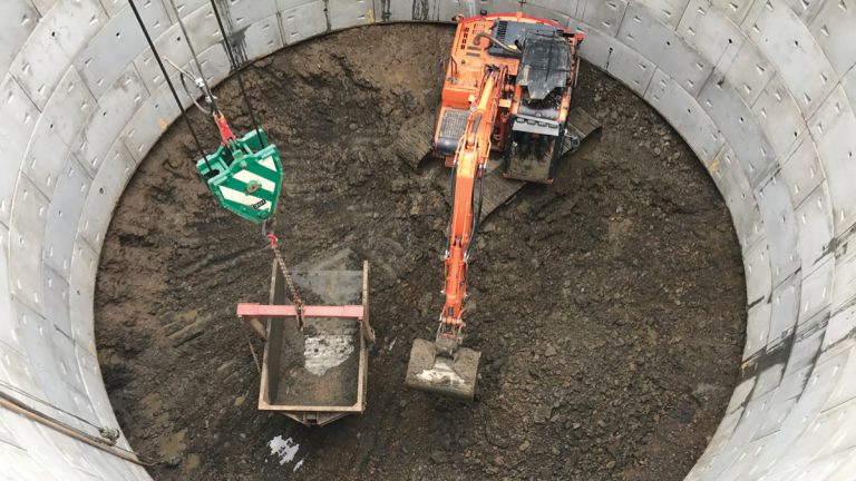 Excavation of material within caisson installation - Courtesy of VJ Donegan Civil Engineering Ltd