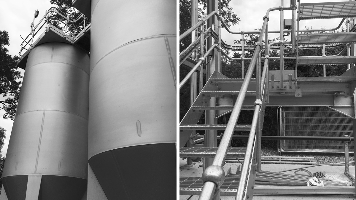 (left) Hydro International filter package vessels and (right) access platform to filter package vessels - Courtesy of @one Alliance