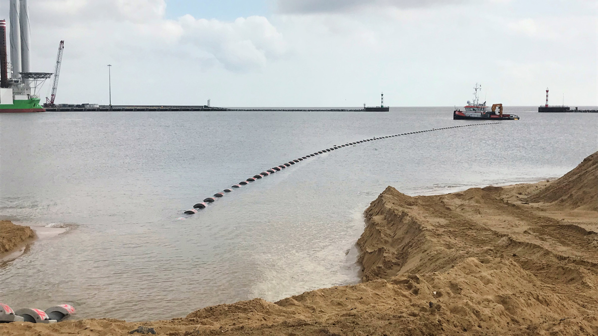 Outfall pipe floated in Great Yarmouth prior to installation - Courtesy of Royal HaskoningDHV