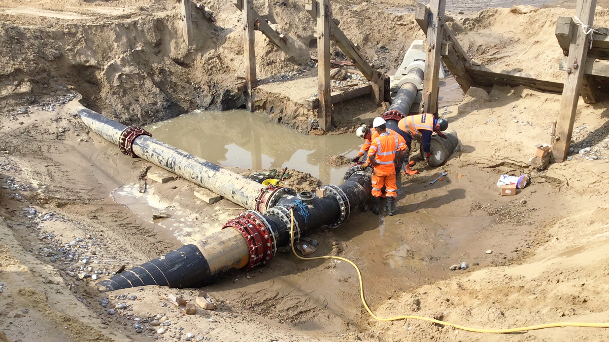 Final pipe connections between existing outfalls, interconnector and new outfall - Courtesy of Royal HaskoningDHV