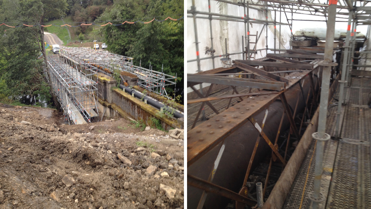 Work progressing within the encapsulated structure - Courtesy of Northumbrian Water