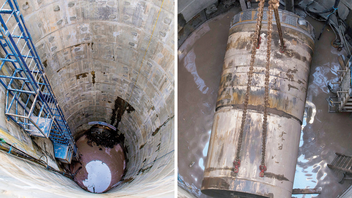 (left) Shaft and tunnel breakthrough and (right) removing the TBM - Courtesy of Scottish Water