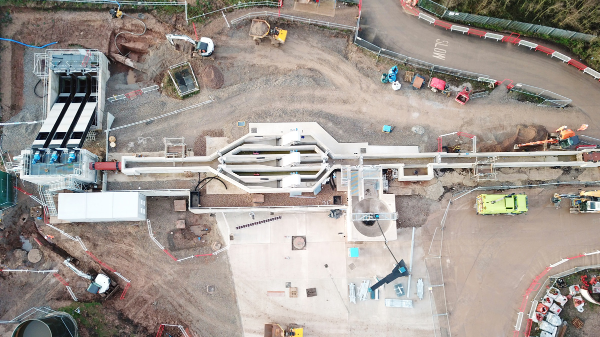 Aerial view of new inlet works under construction - Courtesy of Costain