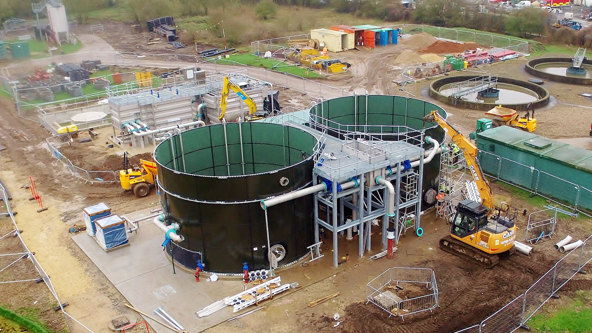 A view of the external MBBR bioreactor pipework under construction - Courtesy of Severn Trent