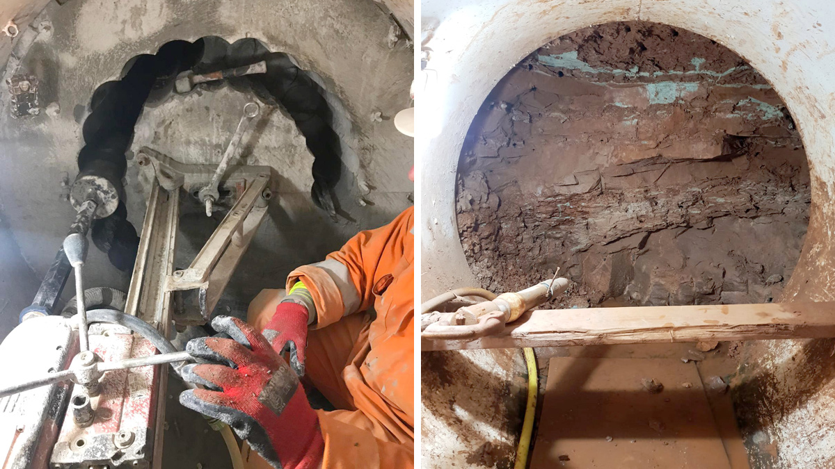 (left) Coring through RC portal into tunnel and (right) open faced tunnelling shield - Courtesy on nmcn PLC