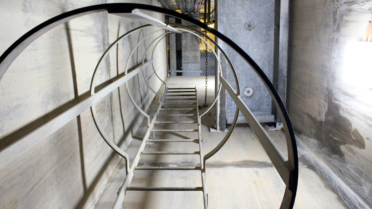 The 18m descent from the emergency escape cover at bascule bridge level to the internal barrage gallery
