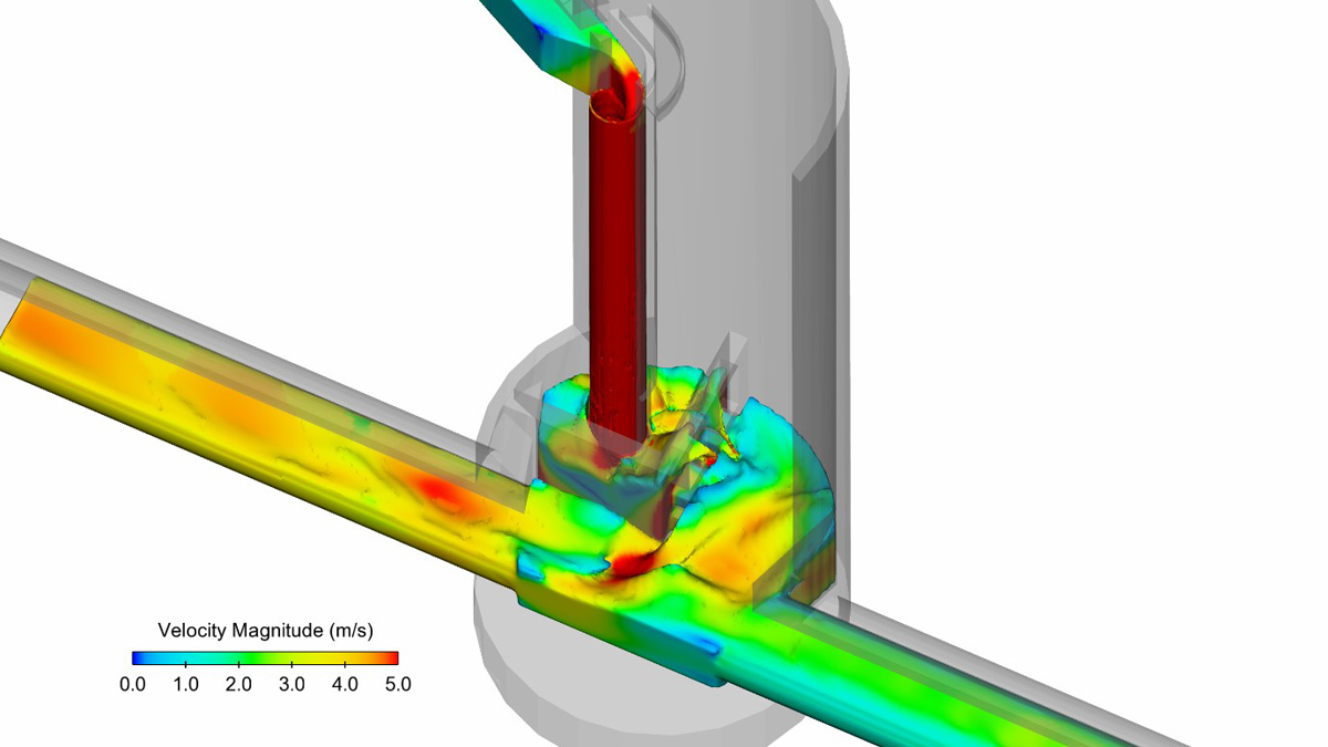 CFD modelling: View of Earl Pumping Station vortex drop shaft and storage tunnel - Courtesy of Mott MacDonald