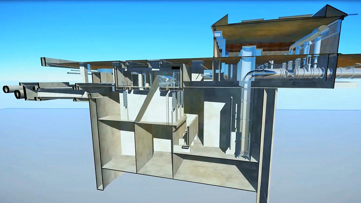3D section of new pumping station through hydraulic profile - Courtesy of United Utilities