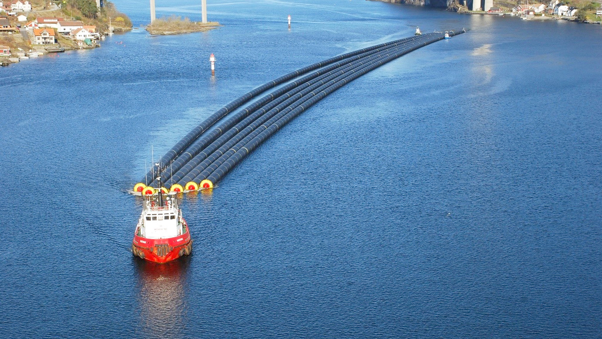 625m long pipes being towed from Norway - Courtesy of Pipelife Norge A/S