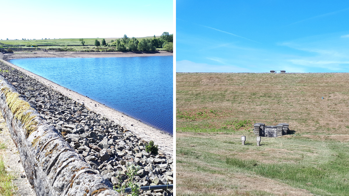 (left) Ten Acre IRE viewed from the left dam shoulder and (right) viewed from the existing spillway channel - Courtesy of MMB