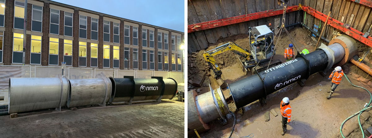 Bespoke sleeve inserts and flume for brick egg sewer, and during installation for weir chamber construction - Courtesy of nmcn PLC