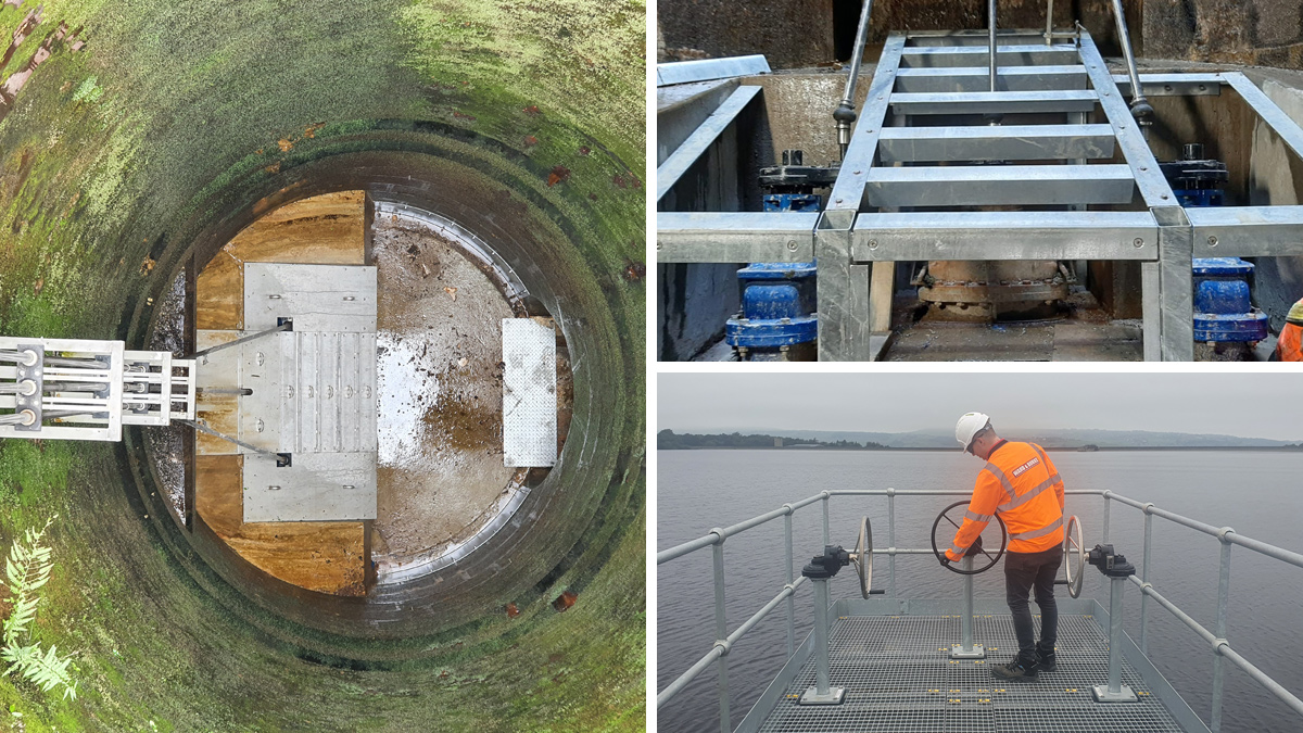 (left and top right) Photos showing the protective platform of new pipework arrangement and (bottom right) the new valve pedestals arrangement to the top platform - Courtesy of Ward & Burke