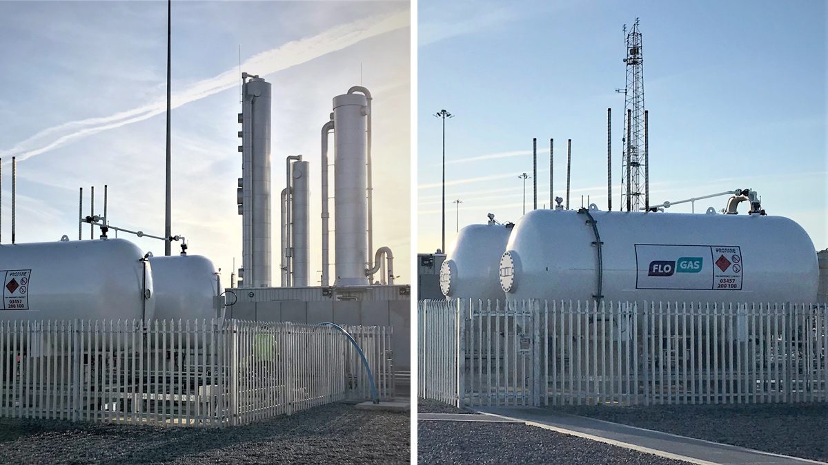 (left) The biomethane upgrade plant and (right) the propane storage area - Courtesy of NWG