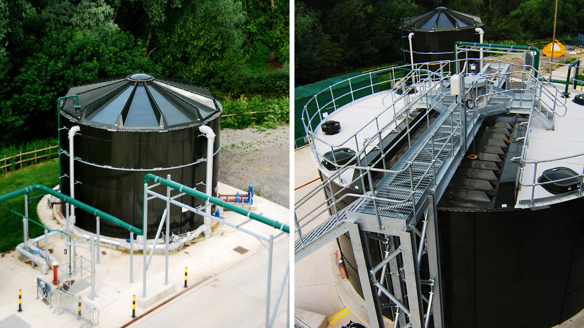 (left) Centrate balancing tank and (right) 94m3 picket fence thickener - Courtesy of Galliford Try