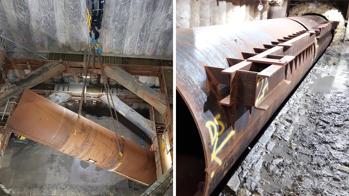 Lifting and moving flume sections into position - Courtesy of FLO JV