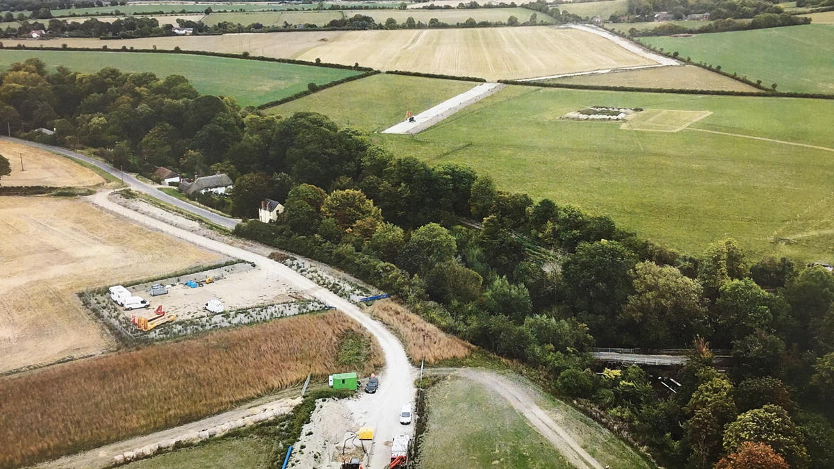 Aerial view (looking east) of Letcombe Brook HDD installation - Courtesy of SMB