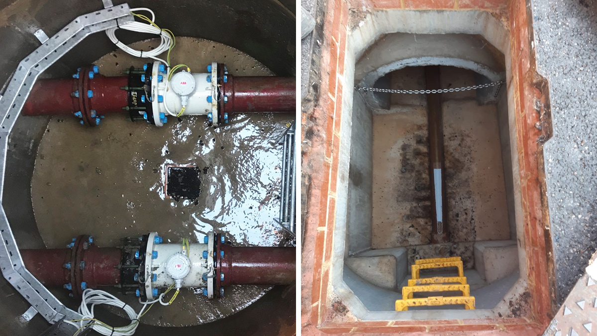 (left) Purser's Cross Road flow meter chamber, and (right) Tabor Road rider sewer manhole - Courtesy of Barhale