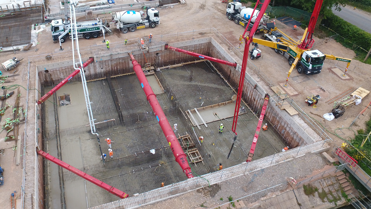 Excavated lowlift pumping area (LPA) with single concrete pour for base in progress - Courtesy of Wessex Water