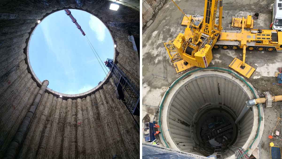 View from both inside and above the Frydd Wood upstream TBM drive shaft - Courtesy of Severn Trent